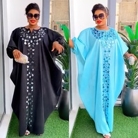 Nouvelle Mode Africaine Elégante Robe Boubou Grande Taille Printemps Couleur Solide Sequin Maxi Robe pour Femmes K0699