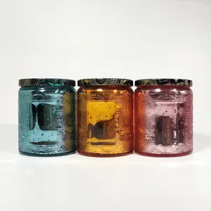 4oz 8oz 120ml 240ml Rosa Vermelho Azul Amber Unique Empty Luxury Candle Jarra de vidro com tampas metálicas para vela