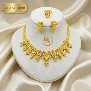Elegant African Gold Plated Designer <b>Charm</b> Necklace Set Women's Brass Box Chain Flower Shape - Product Image 1