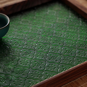 Plateau à thé en verre gaufré de style rétro japonais, cadre en bois massif, rectangulaire, pour la décoration et le rangement du café et du thé à la maison - Product Image 4