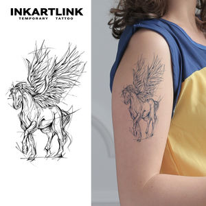 Autocollant de tatouage temporaire Pégase Cheval Volant Personnalisé, à base de plantes, imperméable, longue durée (15 jours), semi-permanent, pour l'art corporel sur l'épaule, le bras et la jambe - Product Image 1