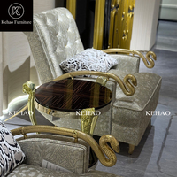 Table d'appoint de luxe en or avec tête de ram, 2 niveaux, placage foncé, table d'appoint italienne, table basse pour villa, hôtel, salon