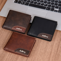 Dompet pendek pria, untuk pria pendek Baellerry Retro dua lipat dompet ritsleting warna kontras dompet muda