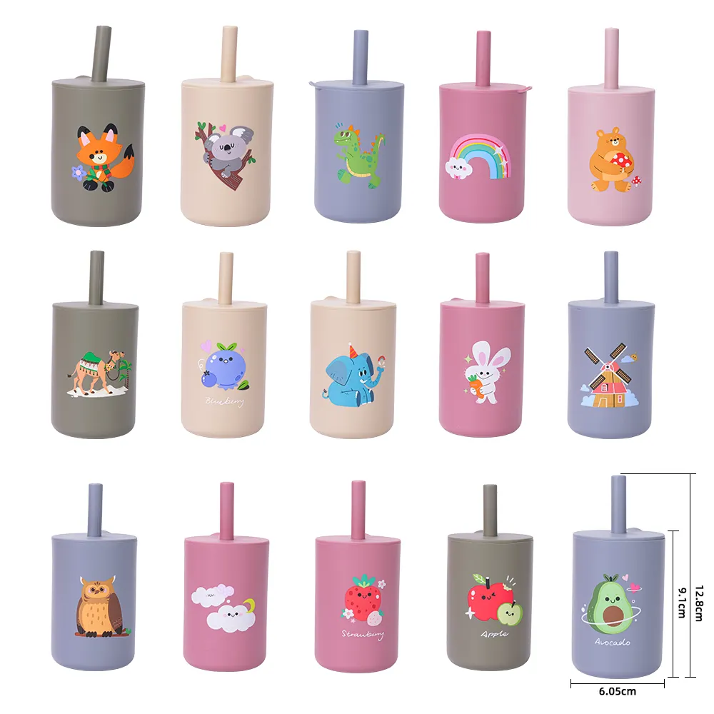 Customized Feeding Learning Drinkware Baby Drink Silicone Straw Cups Baby Training Cup For Toddlers and Kids Sippy Cup