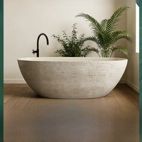 Baignoire en travertin de forme ovale, baignoire en pierre naturelle, baignoire de salle de bain luxueuse, baignoire autoportante en pierre, baignoire en pierre
