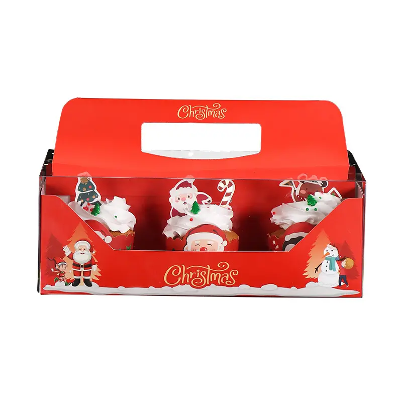WholWholesale 4 ve 6 adet çörek pasta tutucu kutuları noel Cupcake hediye noel Cupcake çerez kollu kutular