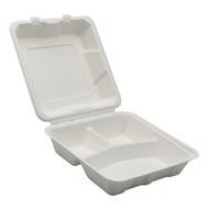 Boîte à lunch en bagasse biodégradable jetable de 9 pouces à 3 compartiments, entièrement dégradable, en pulpe, pour plats à emporter, modèle B037-3C