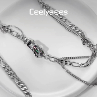 Collier à double chaîne en titane, design de niche de style américain, tendance, style chinois, unisexe, cadeau pour couples