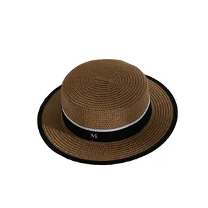 Mode personnalisée Homburg, chapeaux seau tressés en papier solide, chapeaux de paille à bord plat, voyages quotidiens