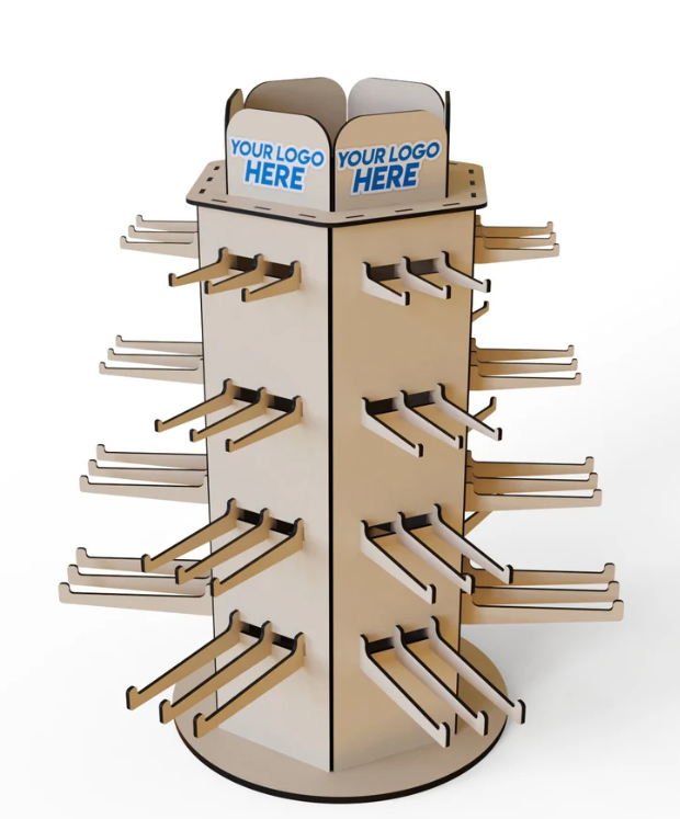 Apache Customized Modern Wooden Rotating Coaster 4-Sided Floor Display Stand with Hooks for Store/Shop Storage Easy Assembly — view 1