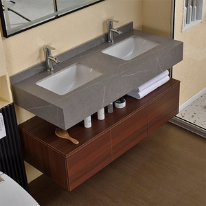 Luxury Modern Wall-Mounted Double <strong>Vanity</strong> <strong>Unit</strong> with LED Mirror Stone Basin Bathroom Cabinet Eco-Friendly for Living Room <strong>Bedroom</strong> - Product Image 4