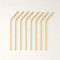 Paille à boire en métal réutilisable en acier inoxydable 304, couleur bambou, écologique