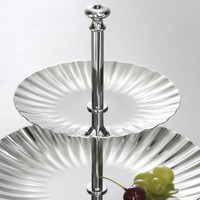 Support à fruits moderne à deux niveaux en acier inoxydable, plateau à desserts en métal poli, plat de service pour la décoration de table à manger à la maison ou à l'hôtel