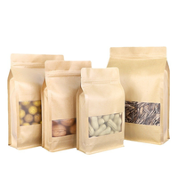 Sac en papier kraft personnalisé à 3 couches finition mate pochette sur support thermoscellable plastique PET à fond plat et carré pour emballage alimentaire