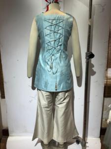 Conjunto de 2 piezas de pantalón y top largo sin mangas de lona azul para mujer, elegante, festivo, estilo étnico, ropa india pakistaní, largo a media pantorrilla - Product Image 3