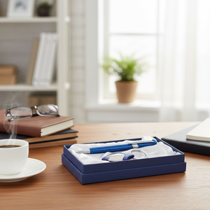 Set di penna a sfera blu e portachiavi in confezione regalo personalizzata - Product Image 3