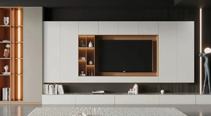 2025 Offre Spéciale de Style moderne lumière de luxe en bois massif meuble TV stockage de fond de mur complet meubles de salon intégrés - Product Image 5