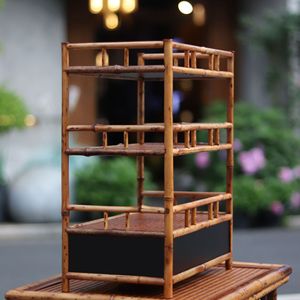 Bamboo Woven Three Layer Storage Shelf With Drawers For Living Room Neatening - Product Image 2
