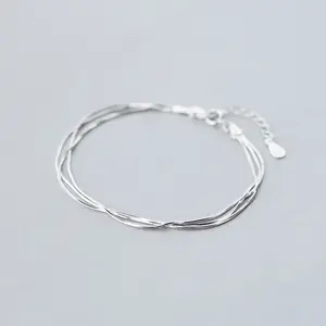 Pulseira de prata esterlina 925, joia feminina minimalista, estilo coreano, multi camadas, charme, pulseira para presente