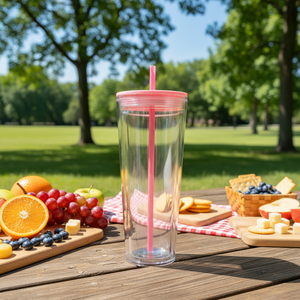 Bicchiere in Acrilico Trasparente a Doppia Parete con Logo Personalizzato, 16oz 24oz, con Cannuccia <span class=keywords><strong>e</strong></span> Coperchio - Product Image 5