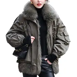真正的两件式浣熊皮草外套，优雅时尚的女士外套，温暖舒适的女士外套冬季长F = 一个尺寸