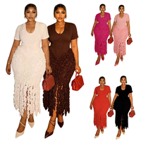 Robes d'été tendance Y9947 pour femmes, robes décontractées élégantes à col en V, manches courtes, ourlet à franges 3D, robes maxi pour femmes, robes de soirée pour femmes