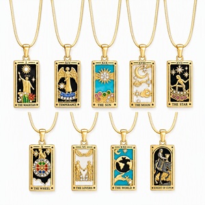 Collar de Cartas del <span class=keywords><strong>Tarot</strong></span> con Zirconia y Esmalte Colorido, Diseño Nuevo, Listo para Enviar, Chapado en Oro de 18K PVD, Joyería de Acero Inoxidable - Product Image 1