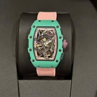 Nouvelle montre mécanique squelette creuse tonneau colorée, boîtier multicolore, bracelet en caoutchouc de luxe, montre automatique sport étanche