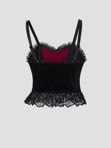 Top Sexy sin Mangas para Mujer Estilo Gótico Y2K con Detalles de Encaje y Panel de Terciopelo Negro Transpirable Lavar Solo a Mano Ropa Independiente - Product Image 2