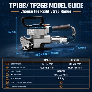 Herramienta neumática ajustable TP19B para flejado con ajuste de tensión flexible para el embalaje de carga en palets de diferentes pesos - Product Image 3