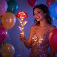 Idées de cadeaux pour la Saint-Valentin et la fête des mères, idées de jouets pour les fêtes et les vacances, fleur en feuille d'or brillante 24 carats, jouet lumineux, jouet fleur