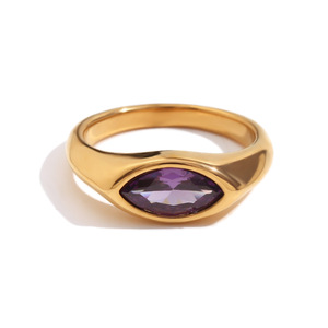 18K <b>Gold</b> Plated Stainless Steel Signet <b>Ring</b> Marquise Color Zircon Bezel <b>Set</b> Minimalist Luxury Trending Women Wide Band <b>Ring</b> - Product Image 2