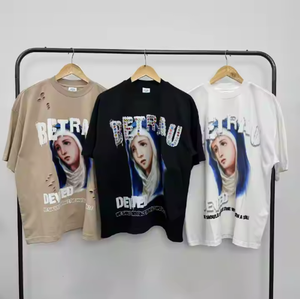 Alta calidad Boxy impresión recortada 100% fabricantes de ropa de algodón en blanco liso Casual Drop Shoulder Streetwear hombres camiseta - Product Image 3