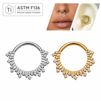 Anneau clicker unisexe en titane ASTM F136 pour septum, 16G, pavé de zircons, segment articulé, pour nez, daith, hélix, idéal pour mariage ou fiançailles