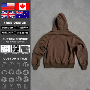 เสื้อฮู้ดดี้วินเทจทรงโอเวอร์ไซส์แบบซิปสำหรับผู้ชาย ผ้าหนานุ่ม ซักย้อมสีแบบแอซิดวอช ปักลายพิมพ์  ซักแบบสโตนวอช - Product Image 2
