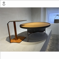 Ensemble de tables d'appoint en cuir Dessus de table en bois Meubles de salon Ensemble de tables basses en métal de luxe