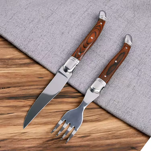 Clásico <span class=keywords><strong>Laguiole</strong></span> 6 uds cuchillos para carne Metal Acero inoxidable juego de cuchillos para carne y tenedor cubiertos mango de madera para restaurante con caja - Product Image 5