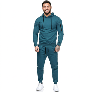 Ensemble de vêtements de sport streetwear d'hiver pour hommes, veste à capuche personnalisée avec pantalon de jogging coupe classique, survêtement léger, design uni - Product Image 1