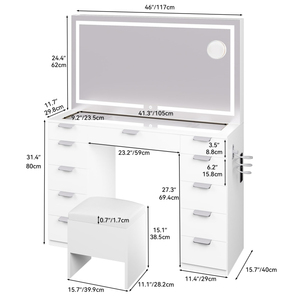 Factory Direct <b>Vanity</b> Desk Transparent Glass Top Makeup <b>Table</b> with 11 Drawers Power Outlet for Bedroom - Product Image 6