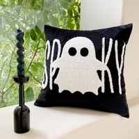Housse de coussin décorative en polyester tufté, motif citrouille et fantôme d'Halloween, résistante à la décoloration, pour la décoration de fêtes à domicile, vente en gros