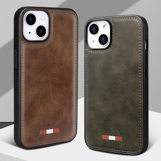 VIETAO Wholesale Customized Vintage Leather Phone Case for iPhone 14 13 Pro Max 15 Pro Max PC Material