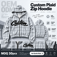 Sweat à capuche unisexe surdimensionné en coton épais, imprimé personnalisé à carreaux et déchiré, style streetwear de luxe pour hommes, vente en gros, fabricant en gros