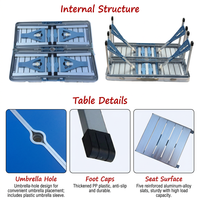 Ensemble de table et chaises pliantes en aluminium blanc avec trou pour parasol, mobilier de jardin portable pour repas en plein air, patio, pique-nique