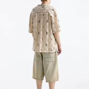 Custom Casual Breathable <b>Knit</b> <b>Cardigan</b> Short Sleeve Geometric <b>Knit</b> Shirt <b>Men's</b> Casual <b>Knit</b> Shirt - Product Image 2