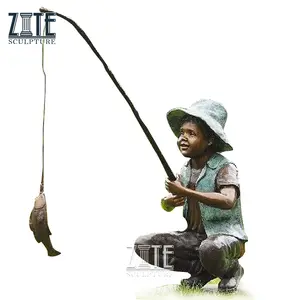 Stunning bronze boy statue fishing for Decor and Souvenirs 