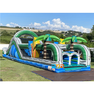 Parcours d'obstacles gonflable commercial en gros Fête en plein air pour enfants Château rebondissant dans la jungle tropicale avec toboggan Jeux de sport - Product Image 4