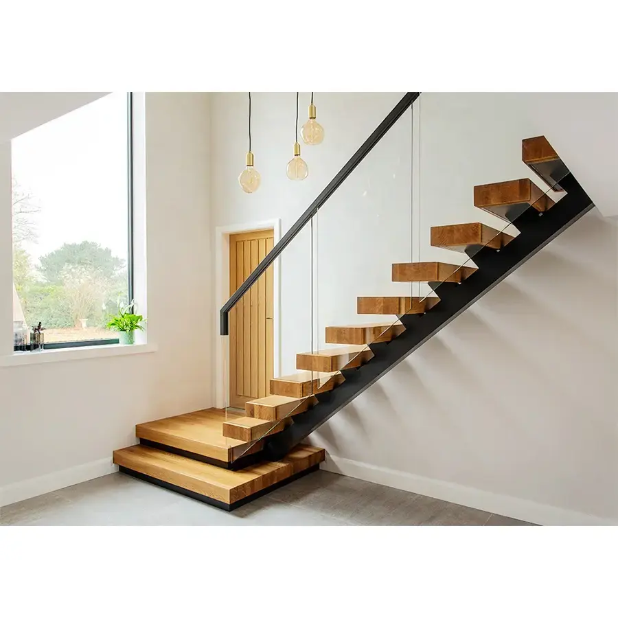 CBMmart indoor industrial floating solid wooden staircase steps streads system for villa