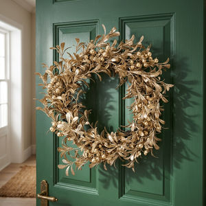 Guirnalda Redonda de Metal Dorado, Flores Decorativas Hechas a Mano, Estilo Glamuroso, Adorno Navideño Sin Iluminación, Paquete de Una Sola Pieza - Product Image 5