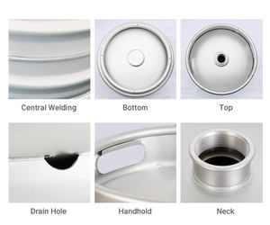 Barril de Cerveza de Acero Inoxidable de Grado Alimenticio, Estándar Estadounidense, Personalizado con Logotipo, 20L, Delgado, Plateado, Duradero, con Conector Tipo A de 1/2BBL - Product Image 2