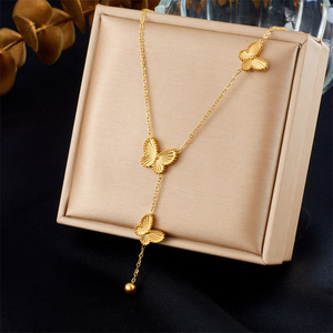 Butterfly Jewelry <b>Set</b> Stainless Steel Gold Plated Necklace <b>Bracelet</b> Women's Party Fashion Accessory - Product Image 2